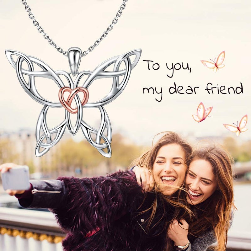 MANBU Sterling Silver Celtic Butterfly Necklace Earrings: Women Butterfly Pendant Necklace Earrings Celtic Christmas Jewelry Gifts for Butterfly Lovers (butterfly necklace) - Image 3